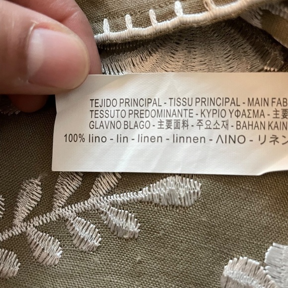 Zara 100% Linen Embroidered Dress Tan/White Women's Size S - Picture 6 of 11